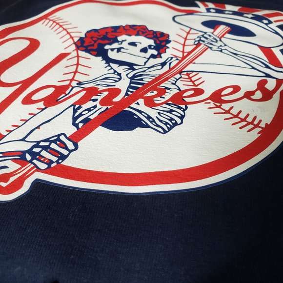 Bertha style skelly NY Grateful Dead mash-up Yankees parody long sleeve t-shirt - Picture 1 of 3